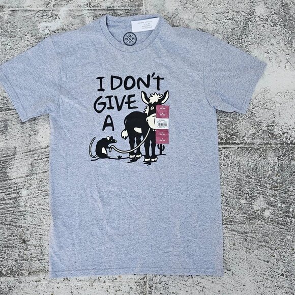 DOM Men Tee Gray Cotton Short Sleeve Crew Neck T Shirt I DONT GIVE A Size S NEW - Picture 7 of 8